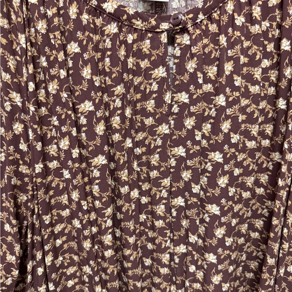 Melrose and Market Puff Sleeve Babydoll  dress Brown Floral Pockets Sz XXL - Picture 3 of 11